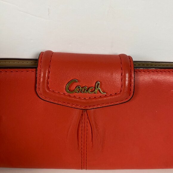Coach Ashley Leather Wallet Clutch Folding Envelope Flip Pleated Salmon - Picture 2 of 16